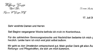 Wolfgang Grupps Brief aus dem Krankenhaus im Wortlaut